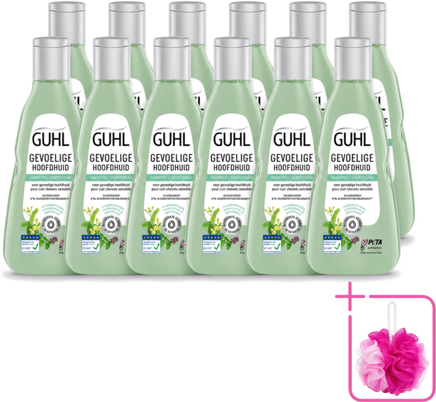 12 x Guhl - Shampoo - Gevoelige Hoofdhuid - 250 ml - Bulkverpakking - Gevoelige hoofdhuid - Douchemop - Kalmerende shampoo