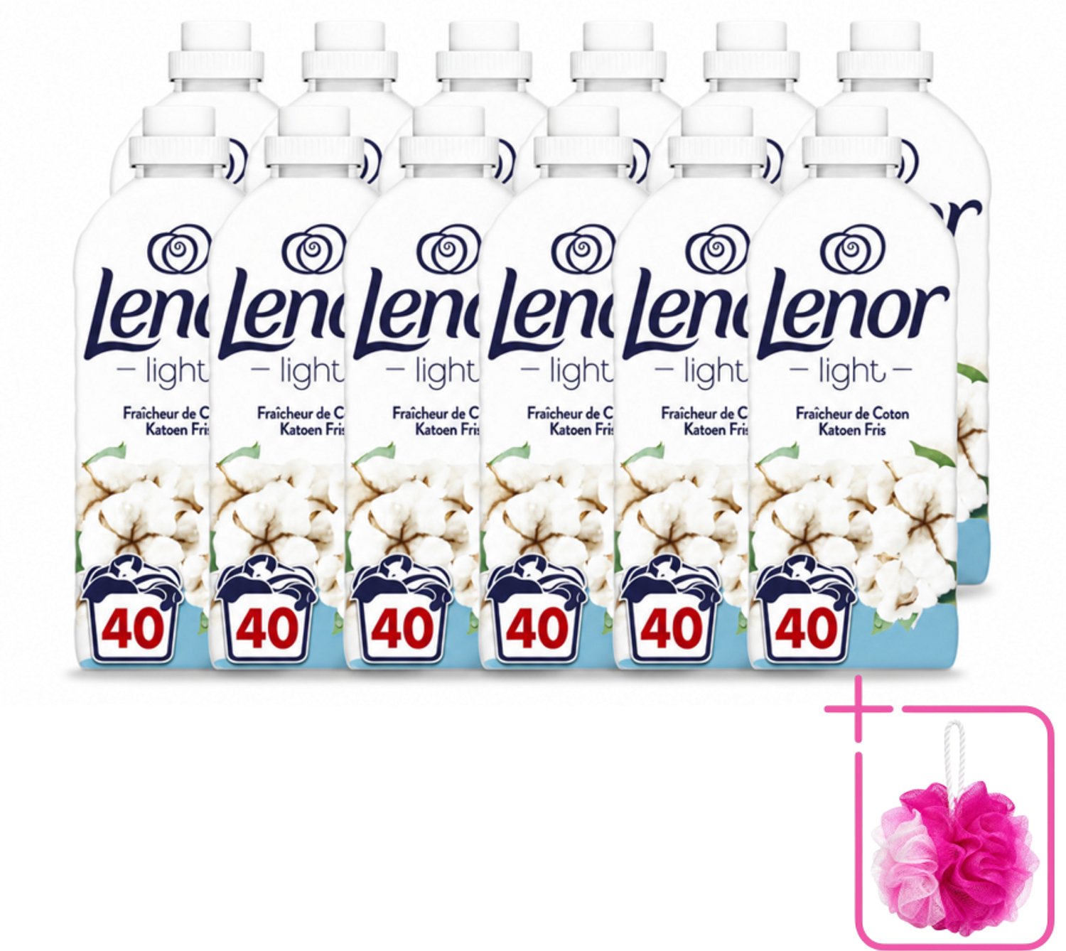 12 x Lenor Light - Wasverzachter - Katoen Fris - Fris & Zacht - 40 Wasbeurten - Bulkverpakking - Wasverzachter katoen - Douchemop - Wasverzachter katoen fris