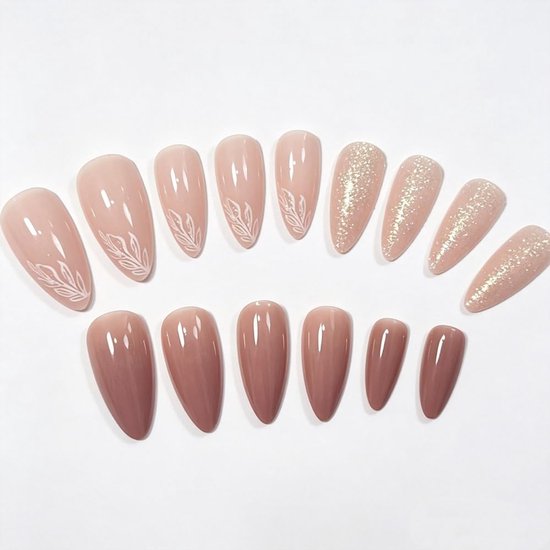 24 stuks ovale nagels om op te plakken, press-on nagels, ovaal, natuurlijk acryl, kunstnagels, glanzend, voor vrouwen en meisjes (naakte lichte koffie, 24 stuks) — afbeelding 3