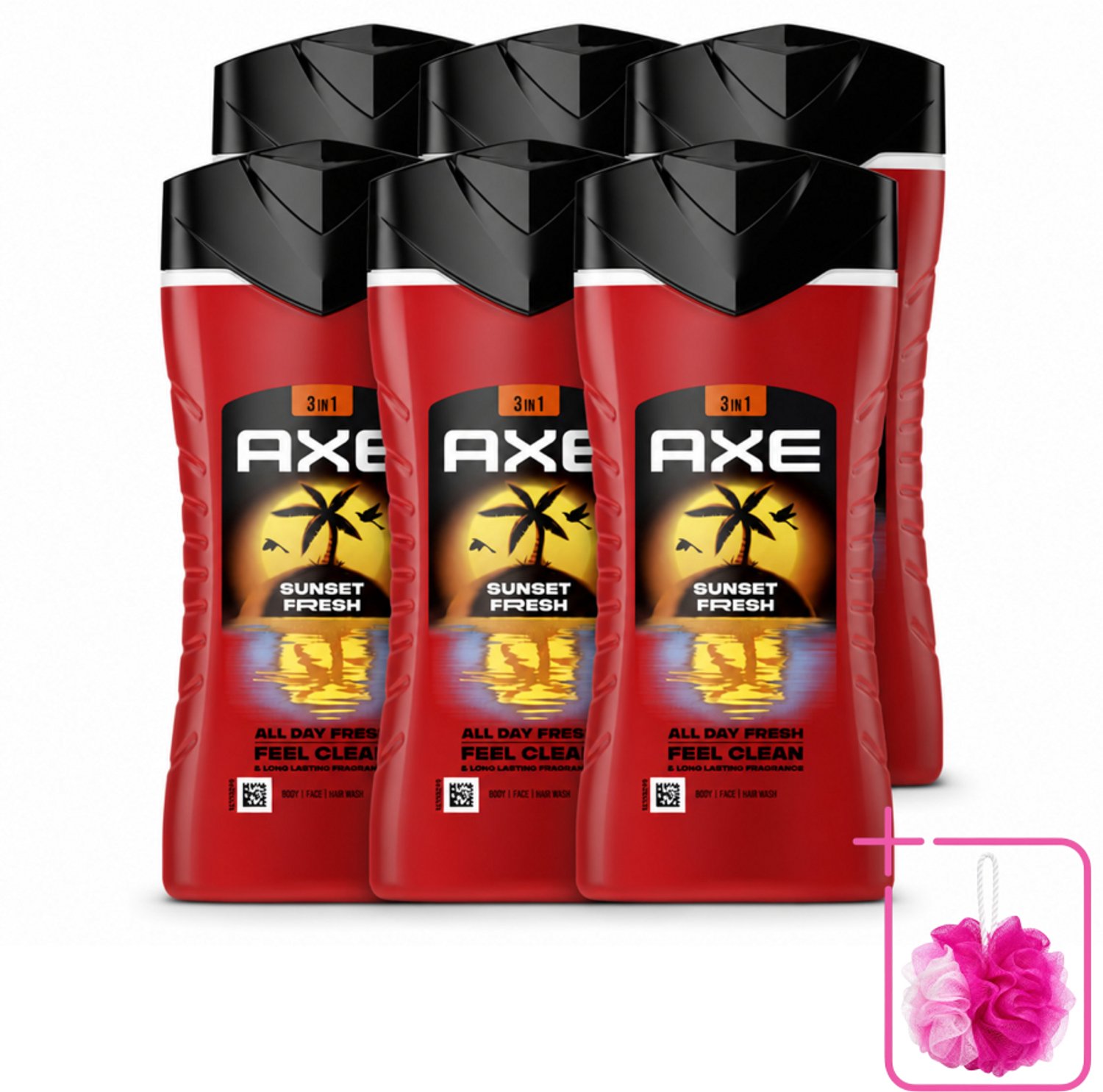 6 x Axe – Douchegel 3-in-1 – Sunset Fresh – 250 ml - Bulkverpakking - Douchegel - Douchemop - Frisheid