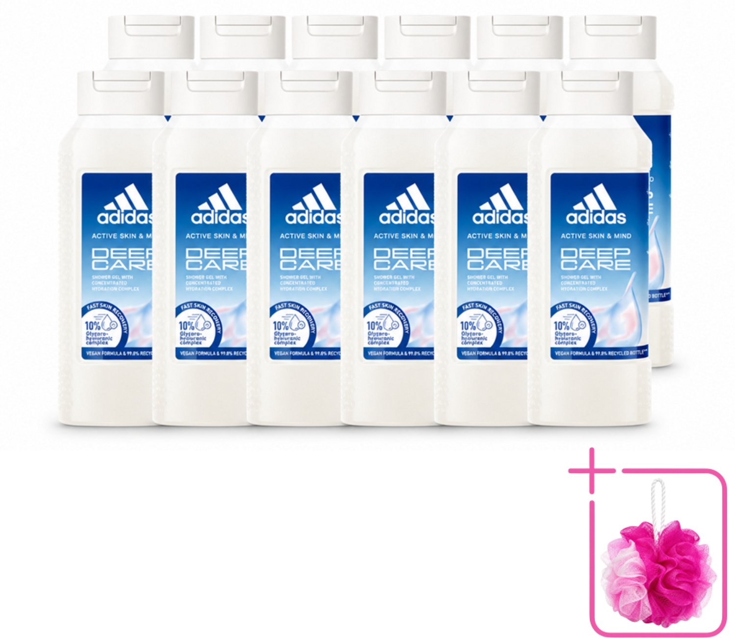 12 x Adidas – Douchegel – Active Skin & Mind Deep Care – 250 ml - Bulkverpakking - Hydratatie na sport - Douchemop - Huid verzorging