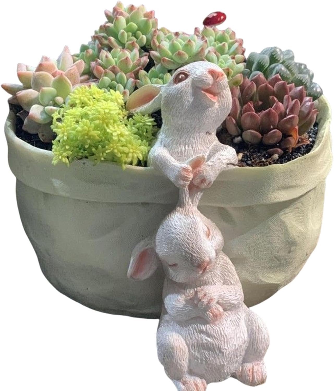 Hars konijnvormige plantenpot - handgeschilderd wit konijnvormig silhouet, weerbestendig vorstbestendig, nieuwigheid container voor kruiden bloemen | Voor paasdecoratie, kinderkamer accent, boerderij
