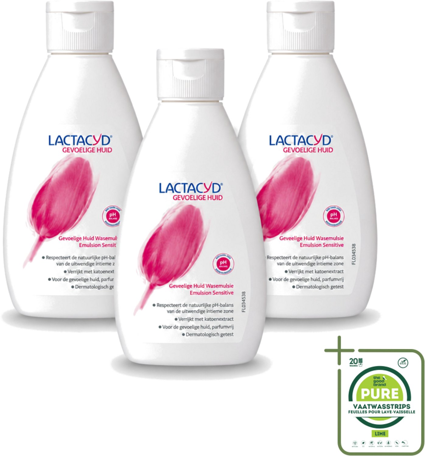 3 x Lactacyd – Sensitive – Extra Mild – 200 ml - Grootverpakking - Vaatwasstrips - Gevoelige Huid Verzorging - Intieme Wasemulsie - Melkzuur - Katoenextract - PH-vriendelijk