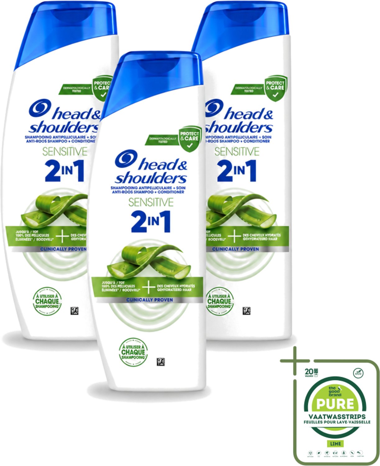 3 x Head & Shoulders – 2-in-1 – Sensitive – 300 ml - Grootverpakking - Vaatwasstrips - Anti-roos Shampoo - 2-in-1 Shampoo - Shampoo Tegen Roos - Hydraterende Shampoo - Dagelijkse Shampoo