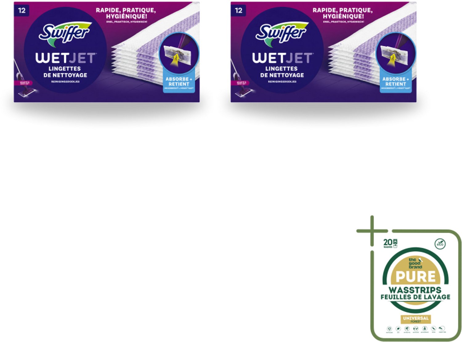 2 x Swiffer - WetJet – Reinigingsdoekjes – Navullingen – 12 doekjes - Wasstrips - Absorberende Navuldoekjes - Vloer Reinigen - Spraymop Doekjes - Reinigingsdoekjes - Vloer Schoonmaken