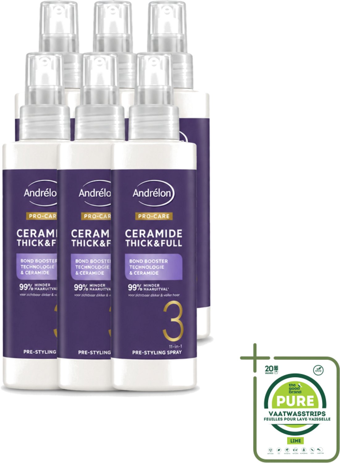 6 x Andrélon – Leave-In Spray – Pro Care Ceramide Thick & Full – 200 ml - Grootverpakking - Vaatwasstrips - Haarkleur - Haartype - Haarspanning - Haarspanning - Haartype