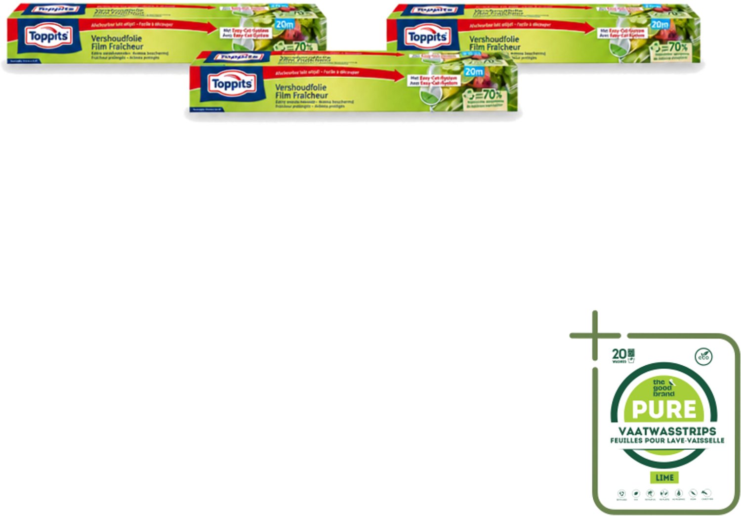 3 x Toppits – Vershoudfolie – 32,5 cm × 20 m - Grootverpakking - Vaatwasstrips - Vershoudfolie - Eetvoedingsproducten - Eten Bewaren - Geurverspreiding - Smaakbehoud