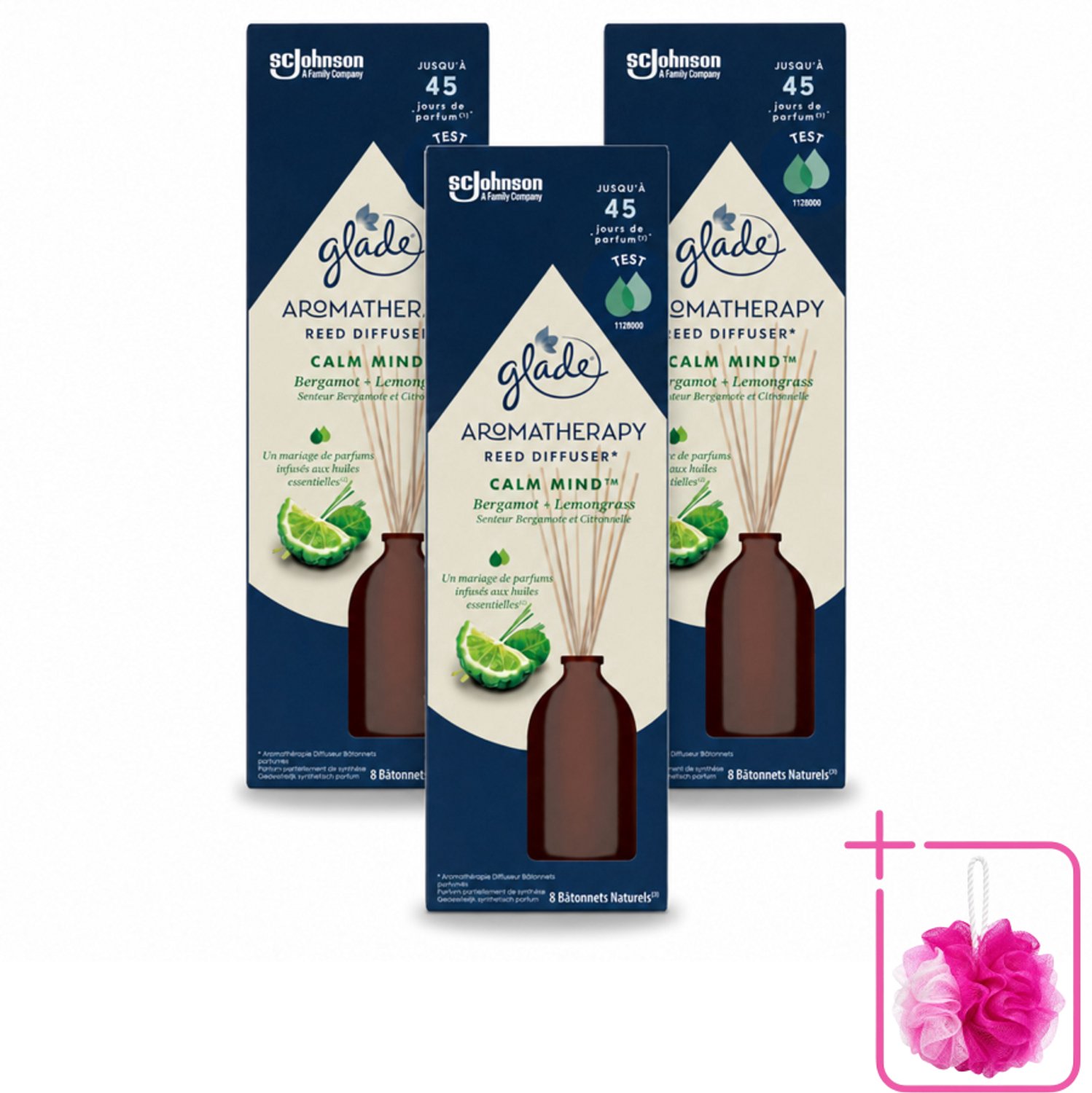 3 x Glade - Geurstokjes Calm Mind - Aromatherapie Geurverspreiding - 80 ml - Bulkverpakking - Geurstokjes - Douchemop - Ontspanning