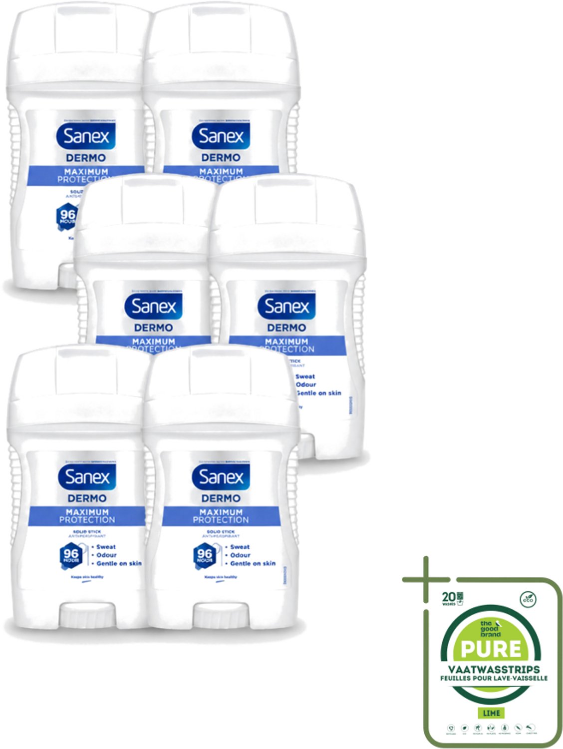 6 x Sanex – Deodorant Stick – Maximum Protection 96H – 50 ml - Grootverpakking - Vaatwasstrips - Anti-transpirant Stick - 96 Uur Bescherming - Zweetbestendig - Geurvervoeging - Huidbescherming