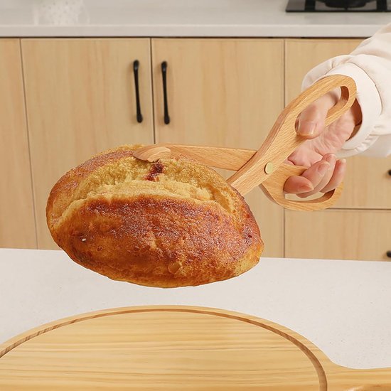2 stuks beukenhouten schaartang (25 cm), toasttang met antislip punten, korte houten tang om te koken, Koreaanse stijl, herbruikbaar, dik, licht, ideaal voor brood, taart, fruit — afbeelding 5
