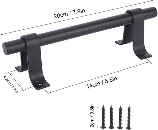 Vintage Zwarte Schuur Schuifdeurgreep voor Kast Kast Garage Meubelbeslag, Stevig Koolstofstaal 7,9" Lang Geschikt voor Houten Deuren Interieur Exterieur — afbeelding 3