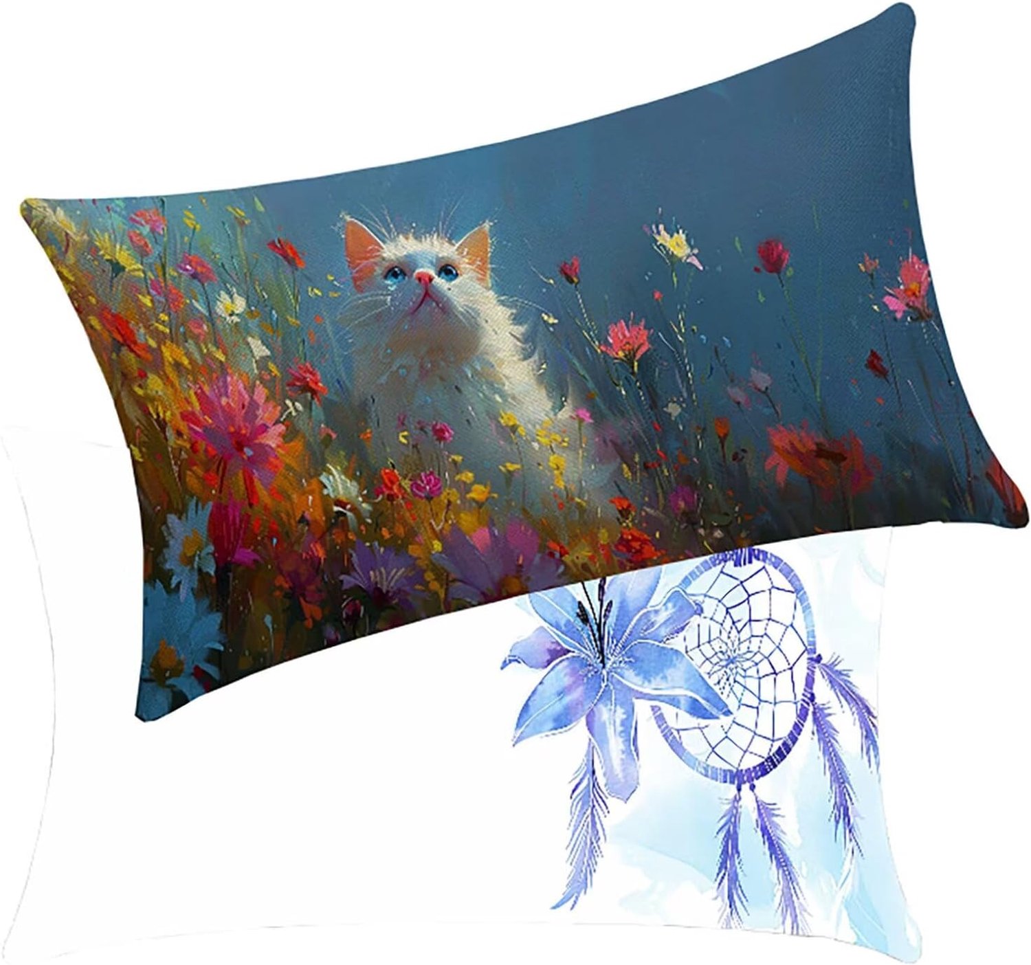 Bankkussen, dromenvanger, 2 stuks, voor buiten, dier, 40 x 70 cm, waterdicht, linnen, verborgen ritssluiting, voor bank, kantoor, woonkamer, slaapkamer, huis, decoratief, tuinmeubelen, cadeau BY4 3-8