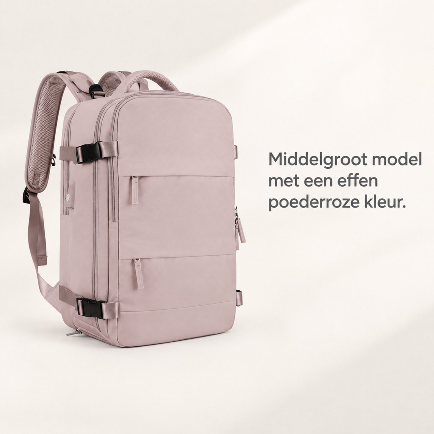 Rugzak - middelgroot - 4 vakken - voor recreatief reizen - poederroze