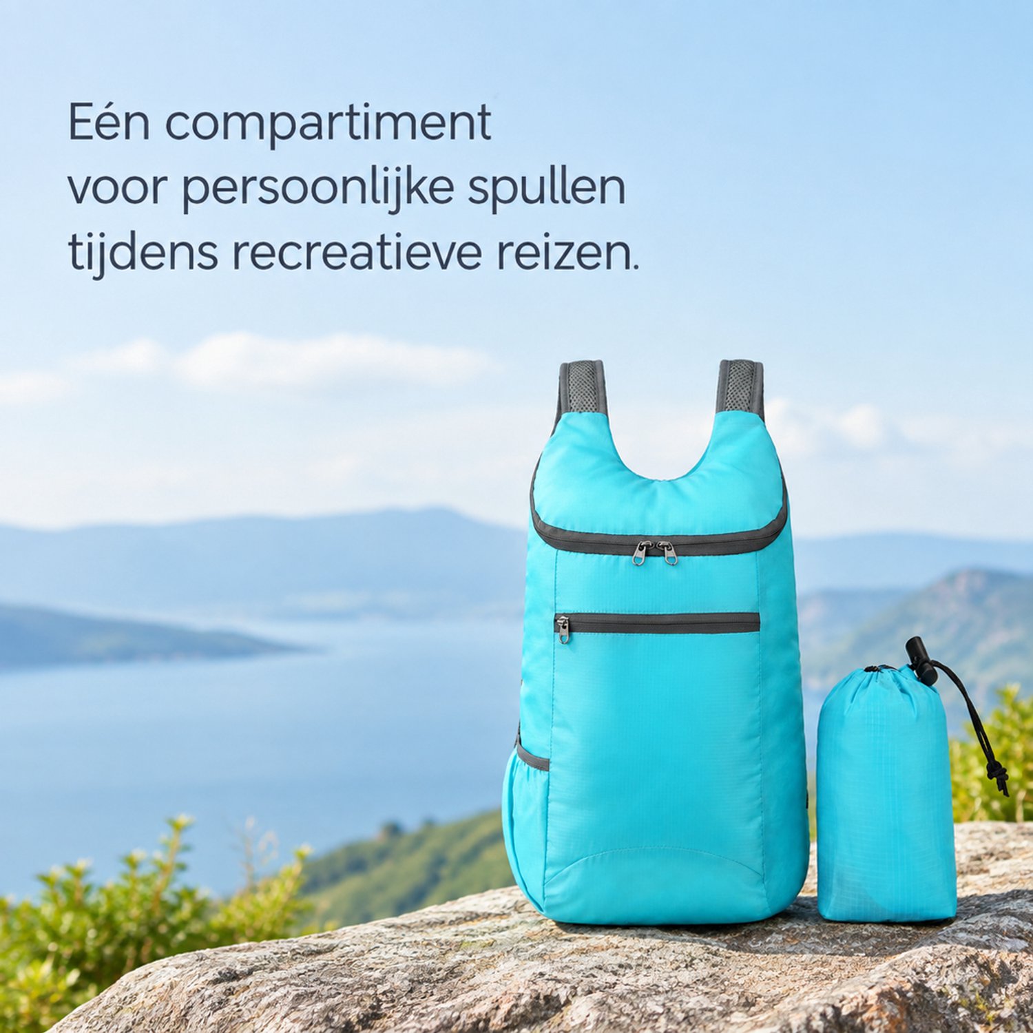 Rugzak - 1 vak - effen lichtblauw - voor recreatief reizen