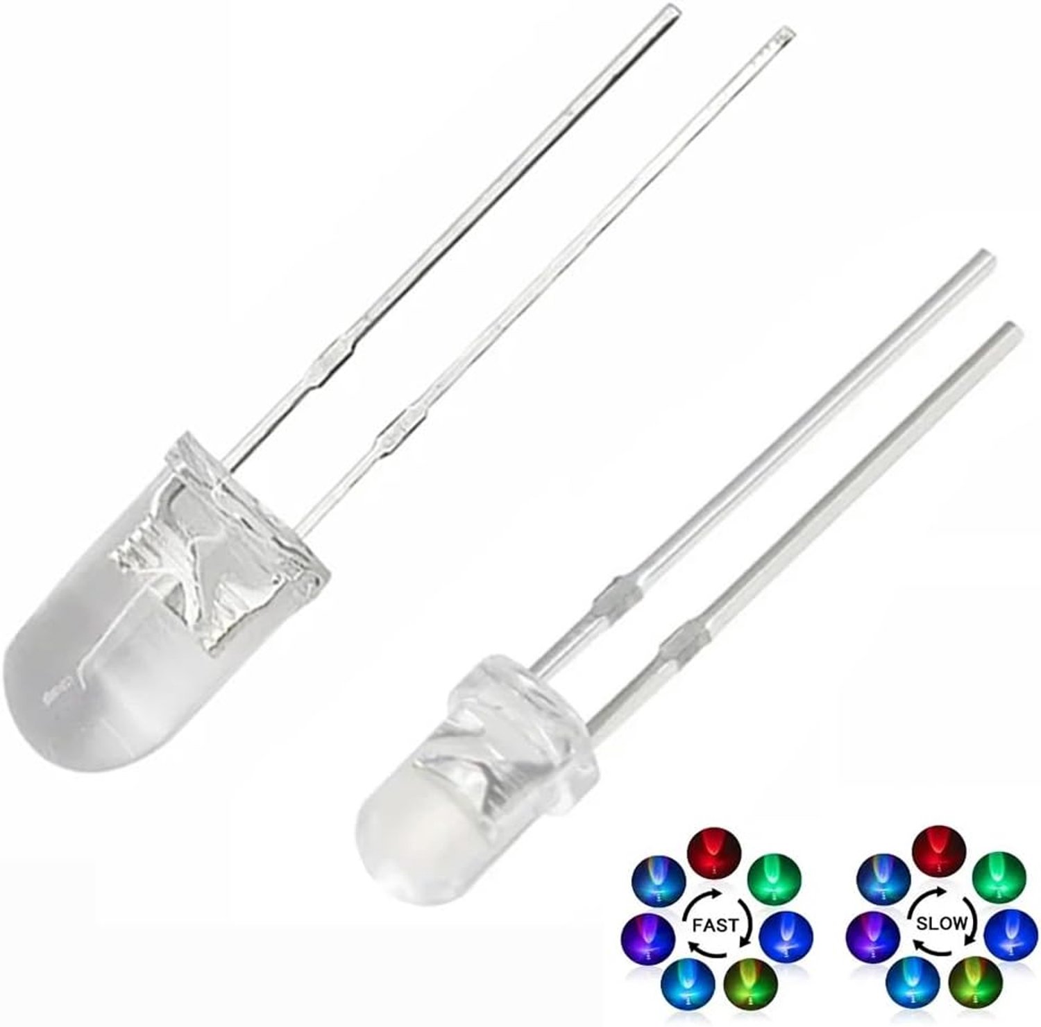 100pcs 5mm RGB LED Diodes, Fast Flashing Light Diodes, 3.0-3.4V, 20mA Multicoloured F5 Dynamic LEDs for DIY Lighting - ShopVlot