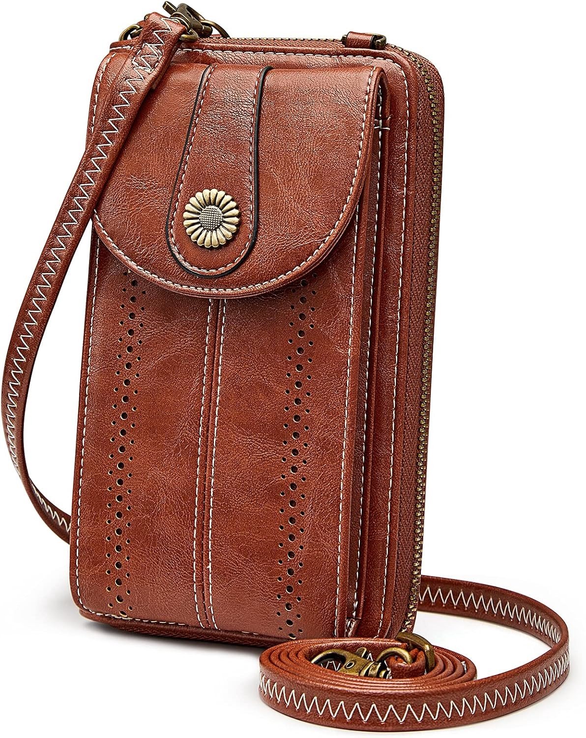 RFID Blocking Crossbody Tas voor Mobiele Telefoon - Kleine PU Leren Portemonnee met Retro Design voor Vrouwen, Geschikt voor 6.5 Inch Telefoons