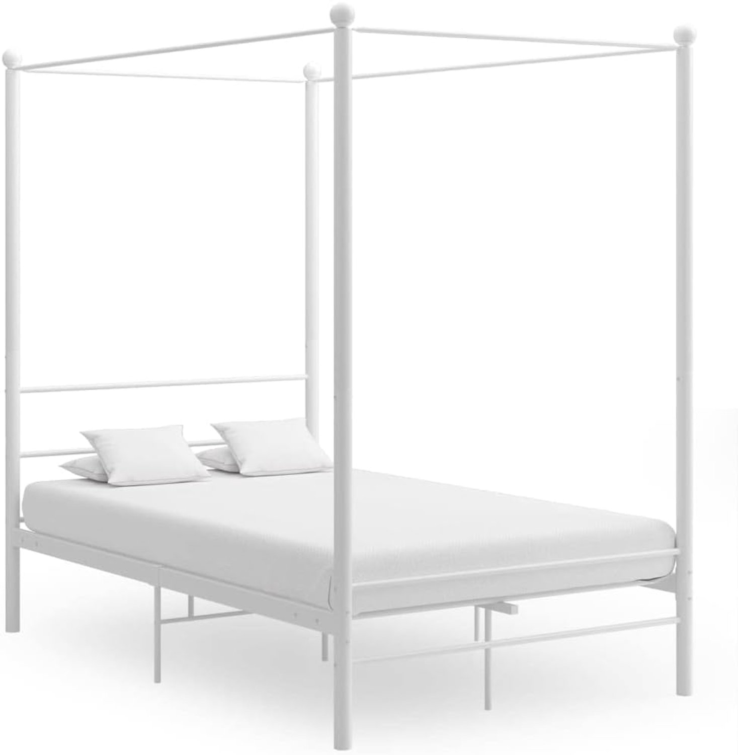 Hemelbedframe metaal wit 120x200 cm stevig poedergecoat frame met lattenbodem voor gordijnen klamboe slaapkamer privacy slaapcomfort hoge draagkracht stijlvol budgetvriendelijk