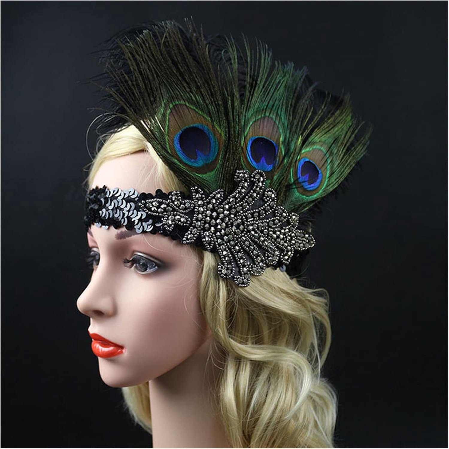 Veer Hoofdband 20s Feather Headband Gatsby-accessoires 1920s Flapper Headpiece Carnaval Veer Hoofdband(13)