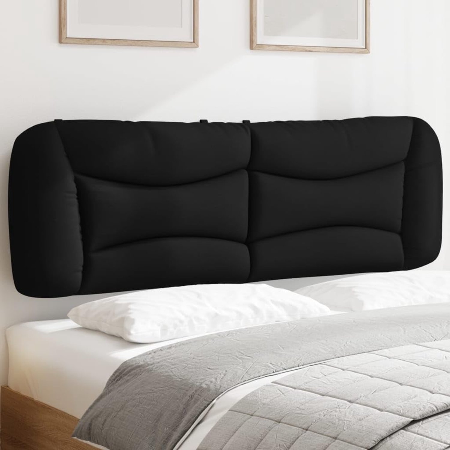 Hvar Hoofdbordkussen, zwart, 160 cm, ademende stof met PP-vezelvulling, ritssluitingen en riemen voor wandmontage, biedt comfortabele rugondersteuning