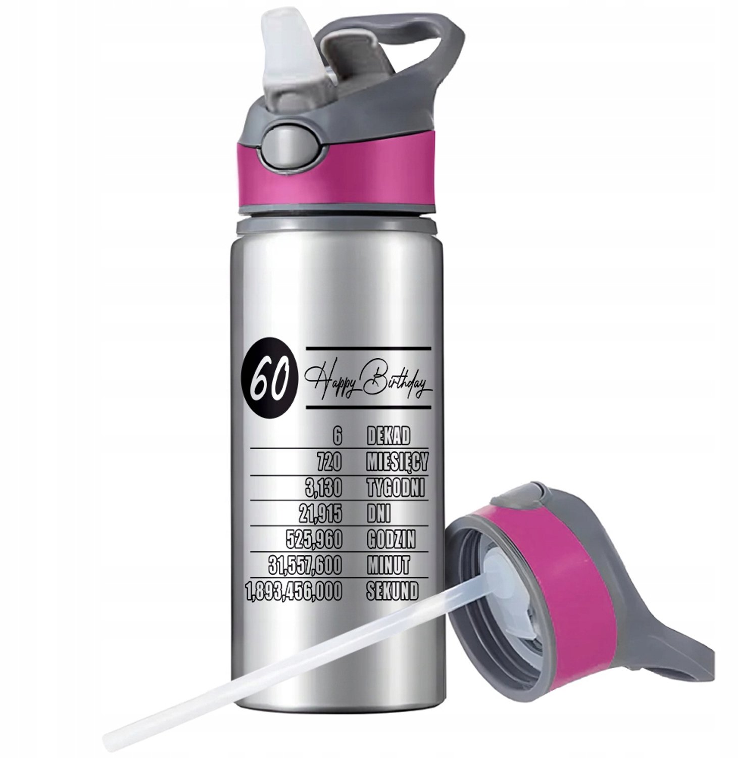 Aluminium Sport Bidon 650ml met Rietje en Handvat - Zilver