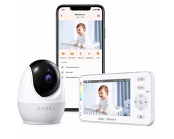 BAMBEA Babyfoon met Camera en App – 1080P Full HD – 4,3 Inch Scherm – Pan & Tilt – Nachtzicht – WiFi – Bewegingsdetectie – VOX – Terugspreekfunctie – Temperatuurweergave – 300m Bereik