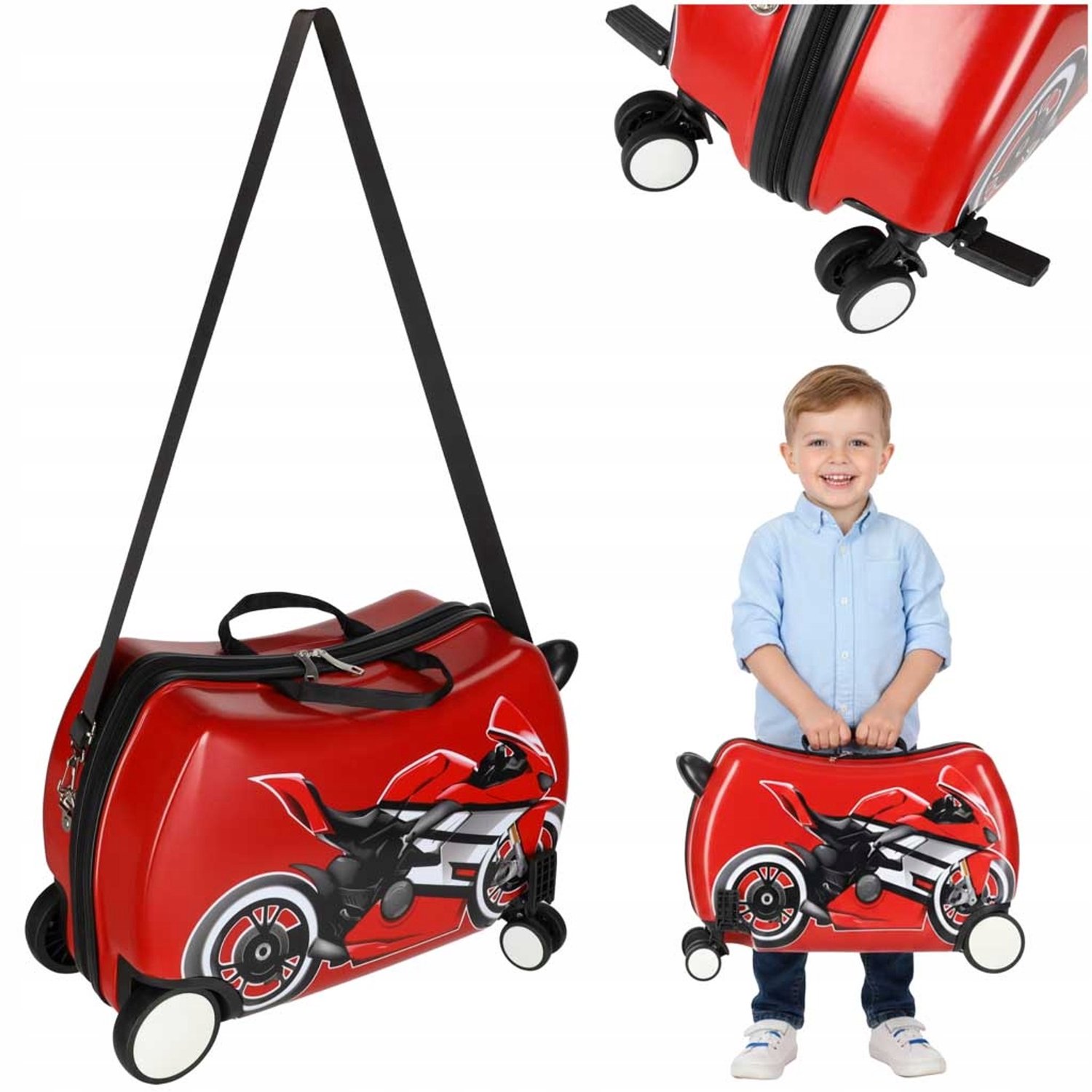 Kinderkoffer op wieltjes, handbagage motorfiets design, 30L
