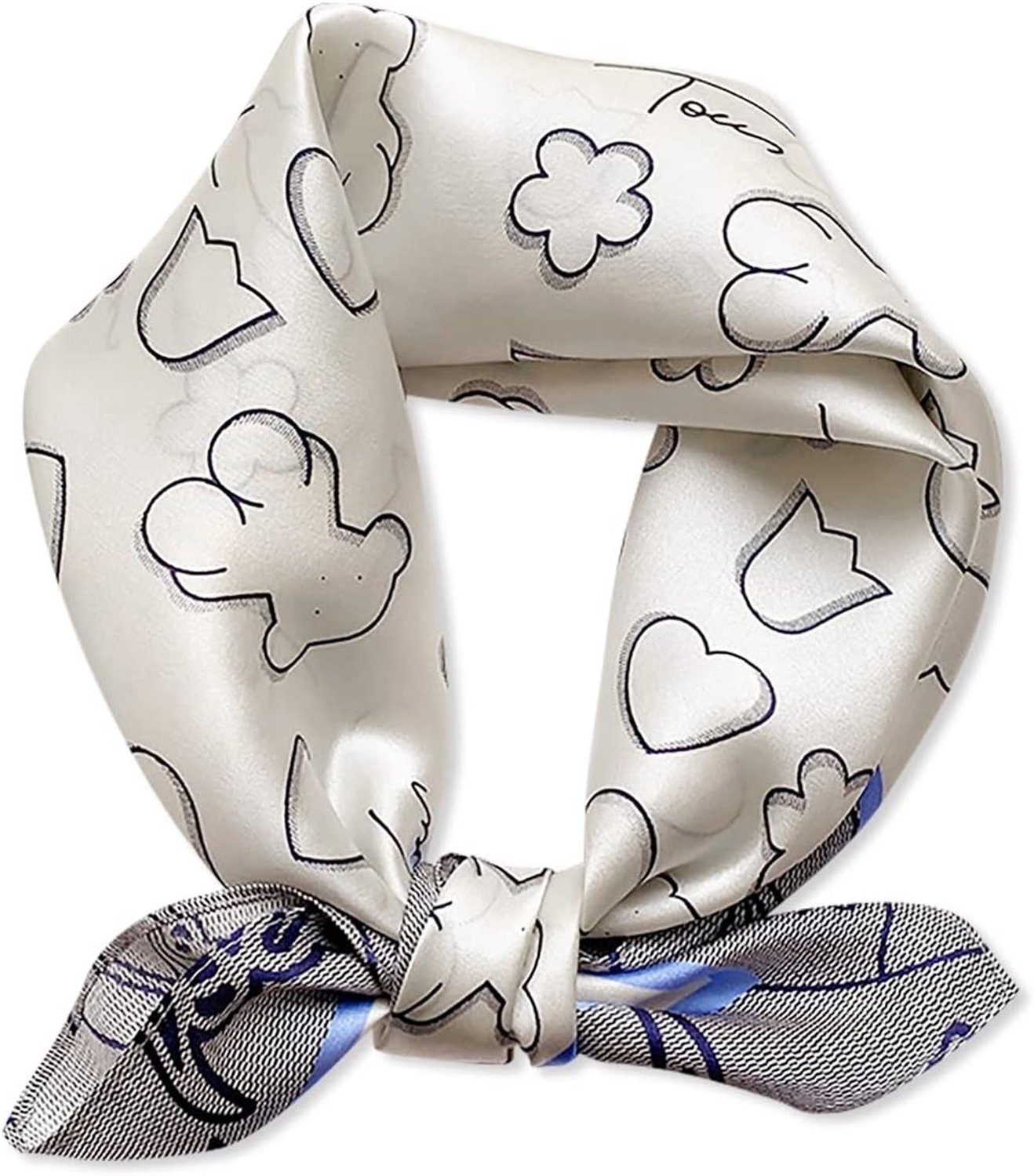 Zijde Sjaal voor Vrouwen met Schattige Beer en Luipaardprint | Lichtgewicht en Zacht | Mode Accessoire voor Haar en Hoofd, Grijs Blauw, One Size