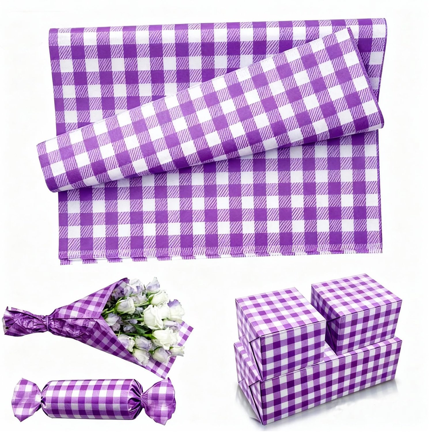 Vloeipapier - 50 vellen geruit lila - 35x50 cm - Verpakkingsmateriaal voor knutselwerk en decoratie