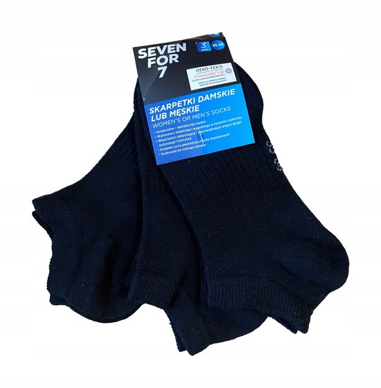 Seven for 7 Zwarte Katoenen Sokken 3-Pack