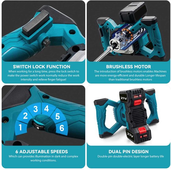 Handmixer Draadloos - 1700 W Vermogen - 6 Snelheden Instelbaar - M14 Mengkop - Blauw - Elektrische Roermachine — afbeelding 2