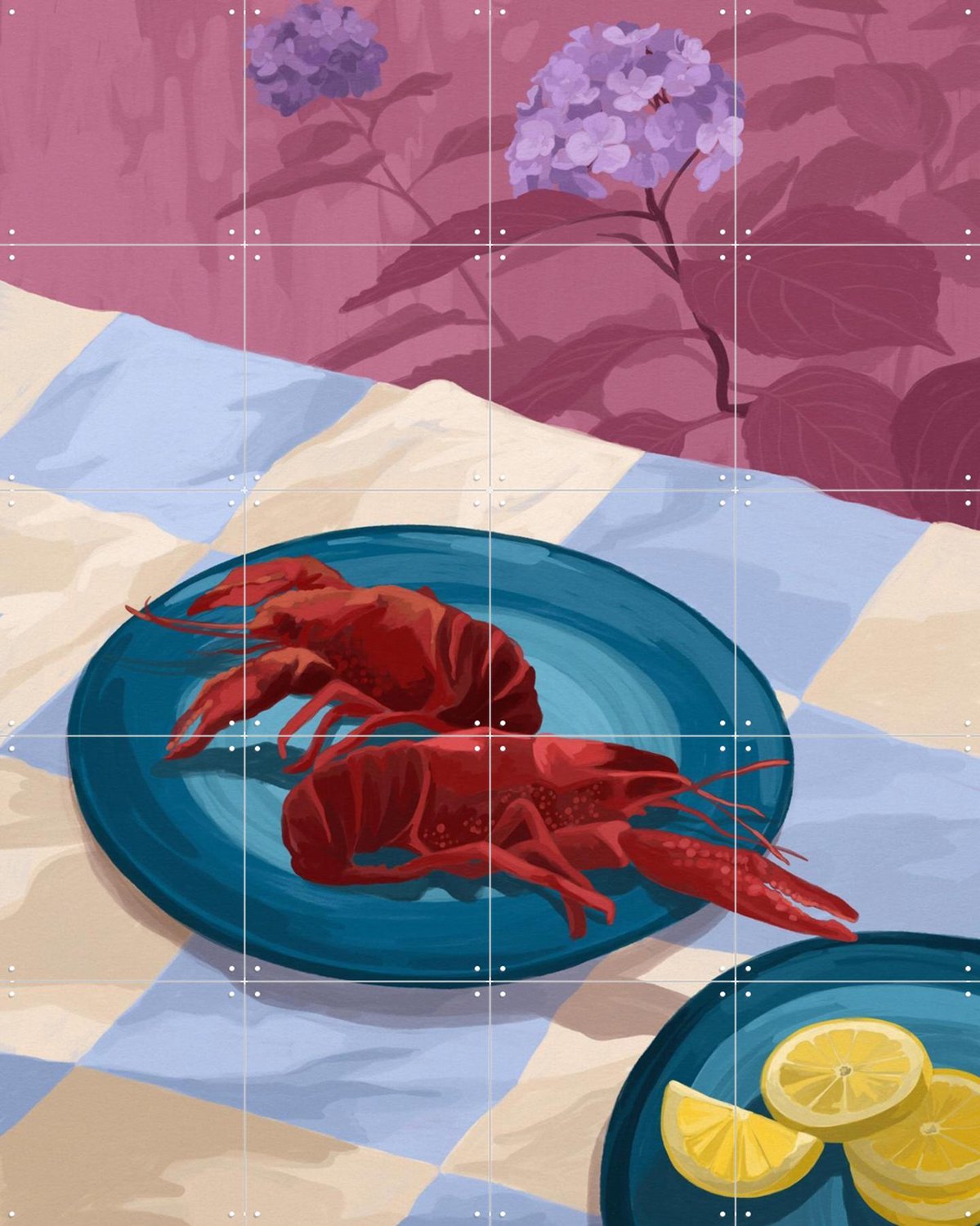 IXXI Taste Of The Lake, Goed Blauw - 80 x 100 cm - Grote wanddecoratie en posters - Modern, Illustraties, Eetkamer, Keuken, Strandhuis, Zeevruchten Rood / Paars