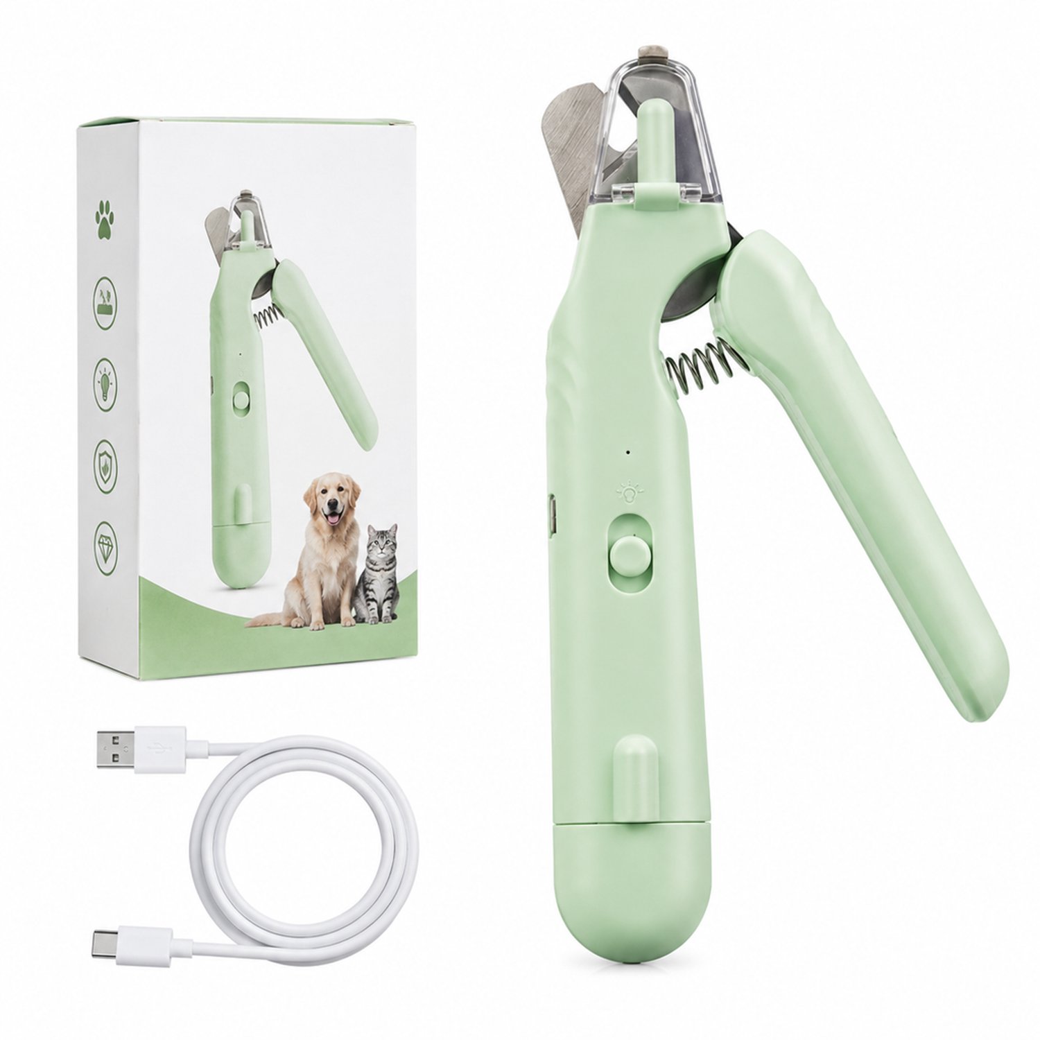 Elektrische nagelknipper voor huisdieren - 2-in-1 knippen en vijlen - LED-licht - groen - Engelstalige kleurendoos