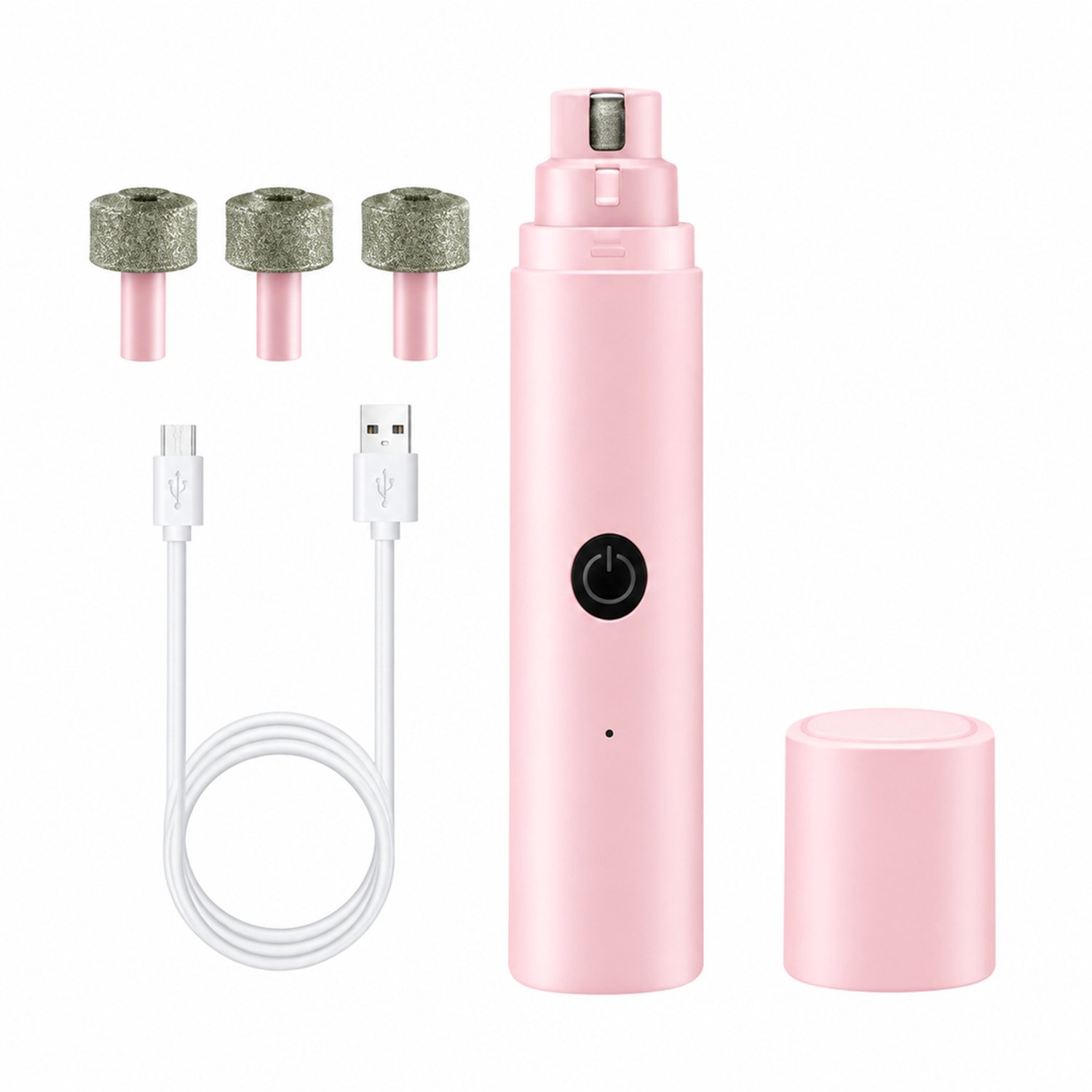 elektrische nagelknipper voor huisdieren - USB-oplaadbaar - roze set met 3 slijpkoppen - verzorgingsapparaat - 1 hoofdunit en 2 extra slijpkoppen