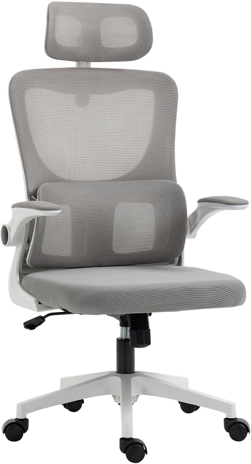 Vinona Ergonomische bureaustoel - Met lendenkussen en verstelbare hoofdsteun - In hoogte verstelbaar - 60 x 59 x 114-122 cm - Grijs