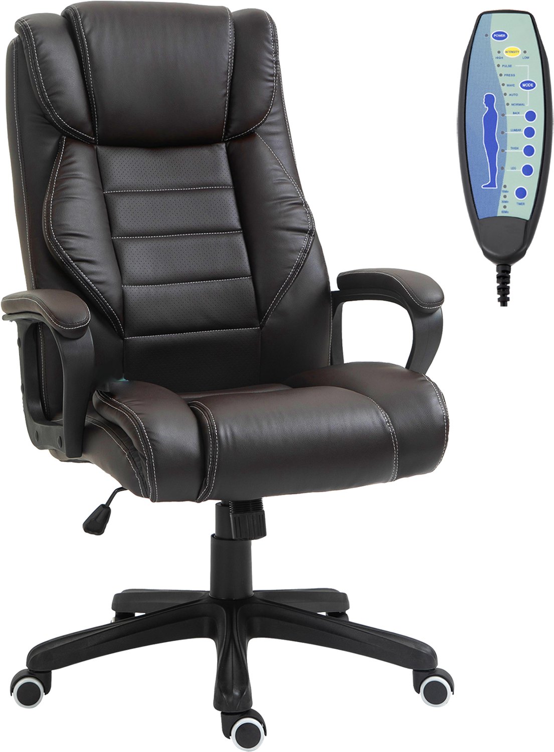 Vinona Bureaustoel met massagefunctie - Met 6 vibratiepunten en afstandsbediening - In hoogte verstelbaar - 64 x 74 x 112-120 cm - Bruin