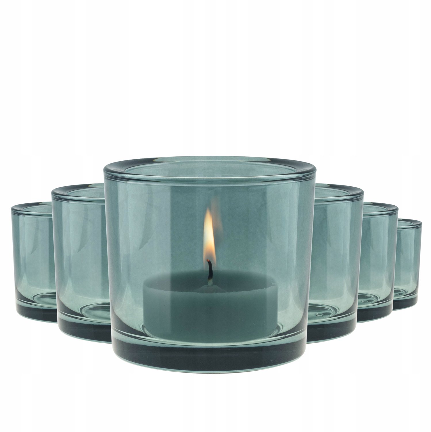 Set van 6 Groene Glazen Theelichthouders - 8 cm Hoog