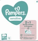 Verpakking Pampers Sensitive babydoekjes. 24 pakken van 52 doekjes.