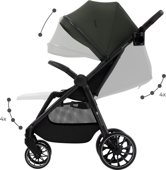 Kinderkraft GRANDE 2 Buggy - grote EVA-wielen vergrendelbare voorwielen comfortabele slaapstand - Groen van Merkloos — afbeelding 4