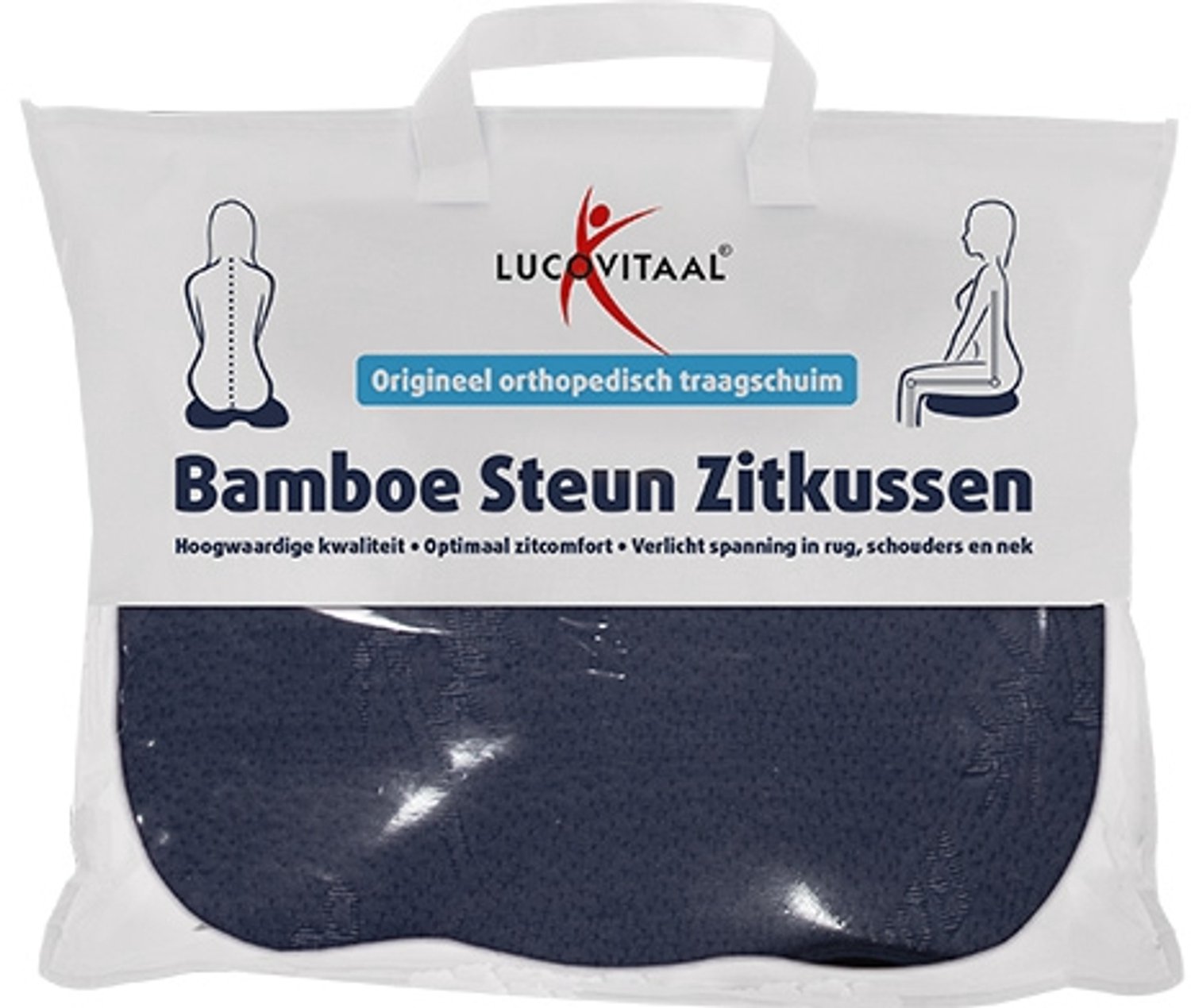 Bol.com Lucovitaal Bamboe Steun Zitkussen (BLAUW) 37 cm x 46 cm x 8 cm aanbieding
