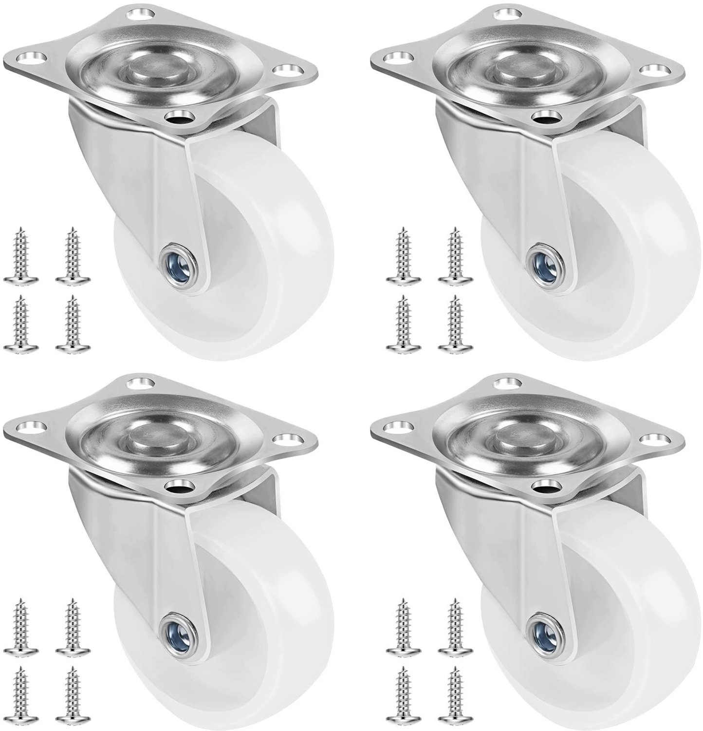 4x Zwenkwielen Ø 40mm Wit Polypropyleen voor Meubels