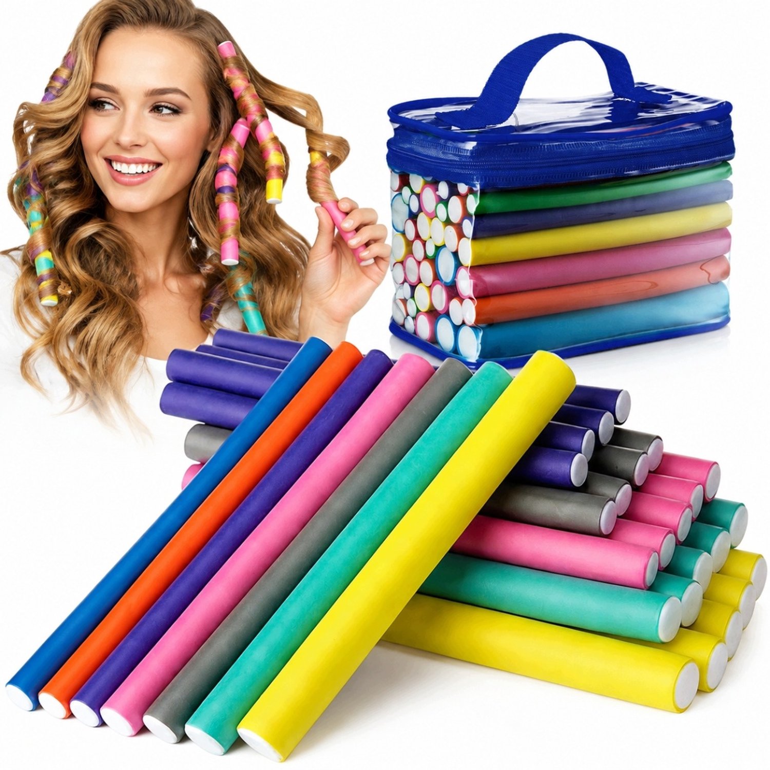 42x Flexibele Haarrollers voor Krullen - Kleurrijk met Opbergtas