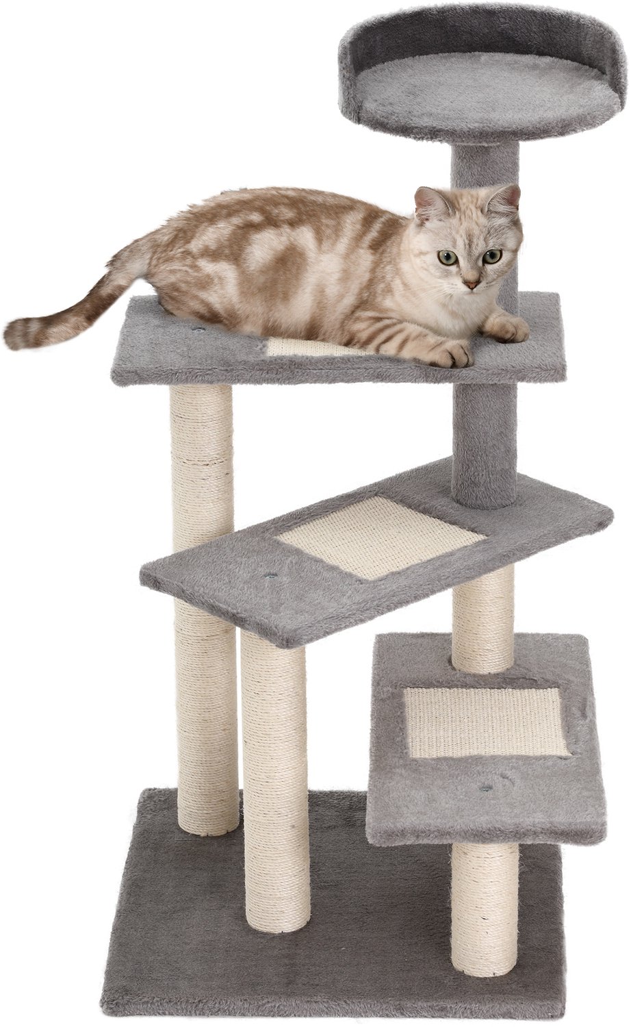 Pawona Krabpaal met 3 trappen en ligplaats - Met sisalstammen en pluche - 48,5 x 48,5 x 100 cm - Beige/Grijs