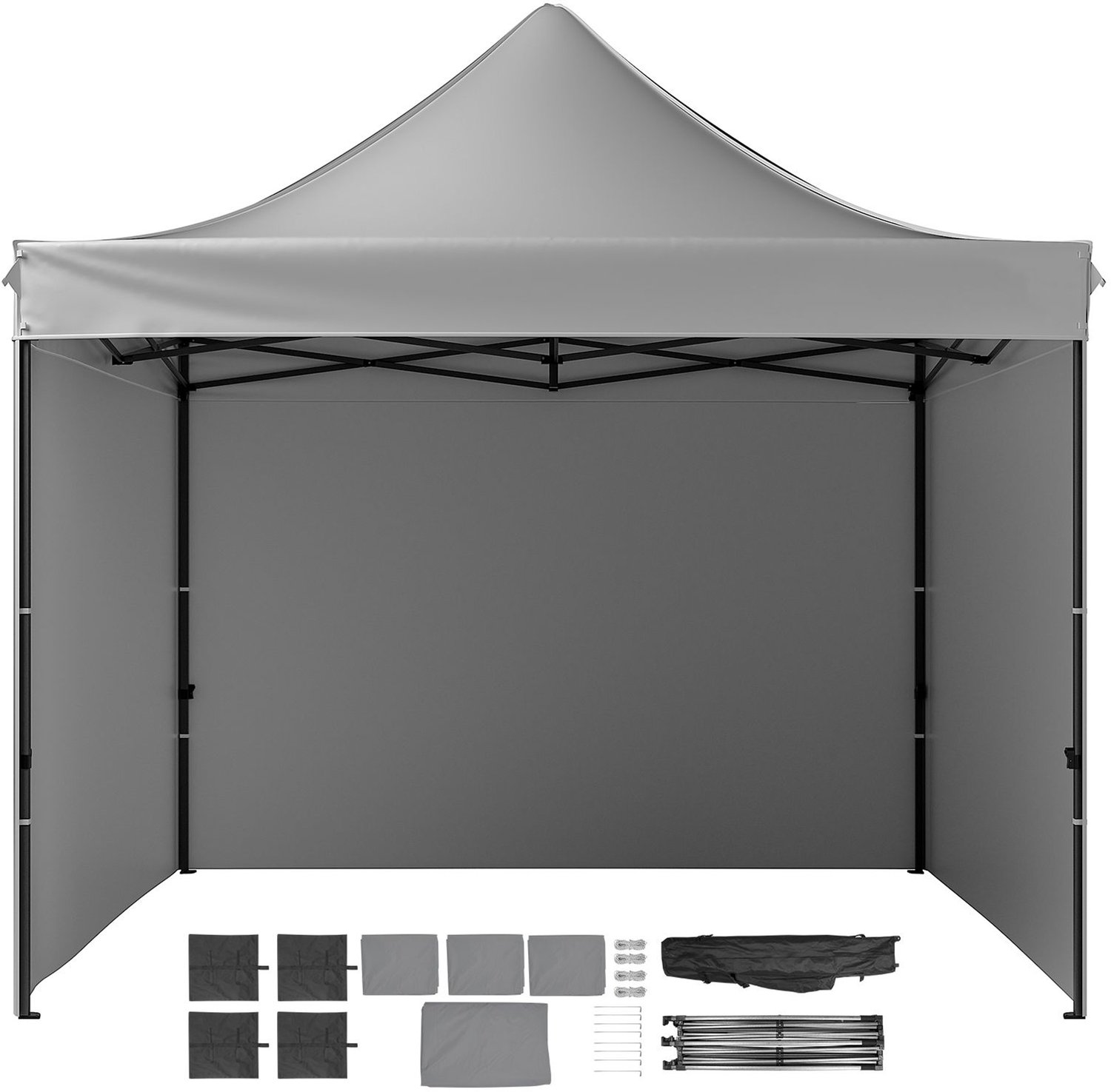 Opklapbare partytent/paviljoentent 304-8 x 304-8 cm met zijwanden- donkergrijs