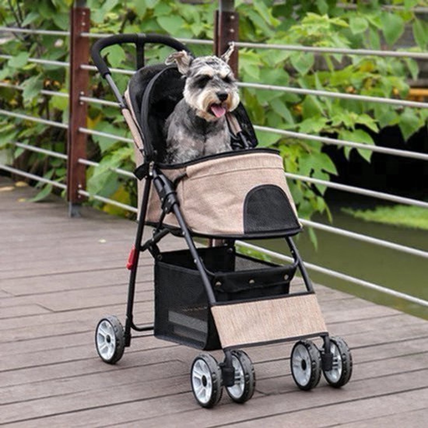 Hondenbuggy - Wagen - Huisdieren - Met Opbergzak - 360° Grote Wielen - 4-Wiel - Opvouwbare - met Opslagmand - Gaasvensters - Weerbestendige Coating -Lichtgewicht Huisdierenwagen - Katten - Kleine Honden - Blauw