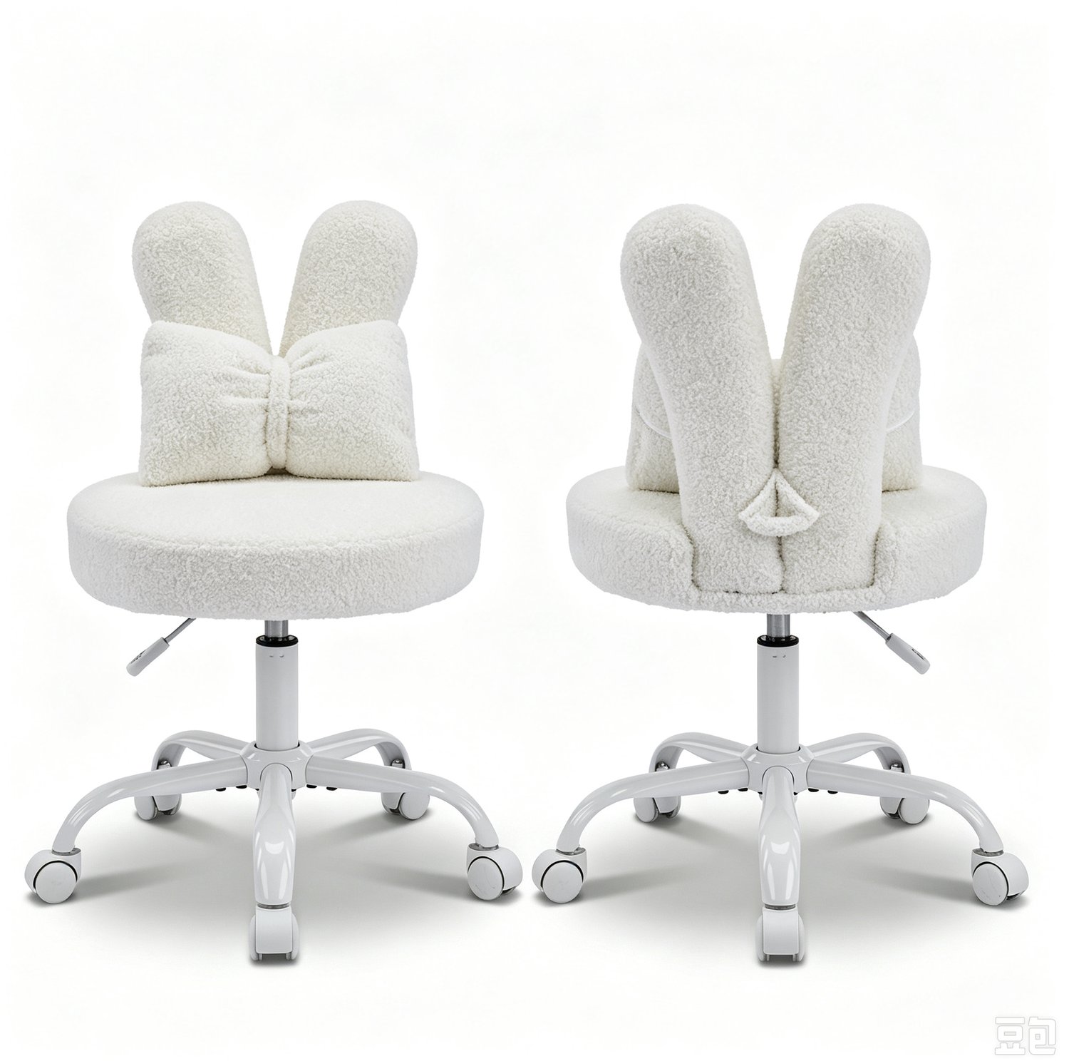 LEADZM-Bureaustoel - Teddy fleece - Bureaustoelen-Schuimstofvulling - In Hoogte Verstelbaar - Voor Werk- en Slaapkamer-Wit-2 artikelen