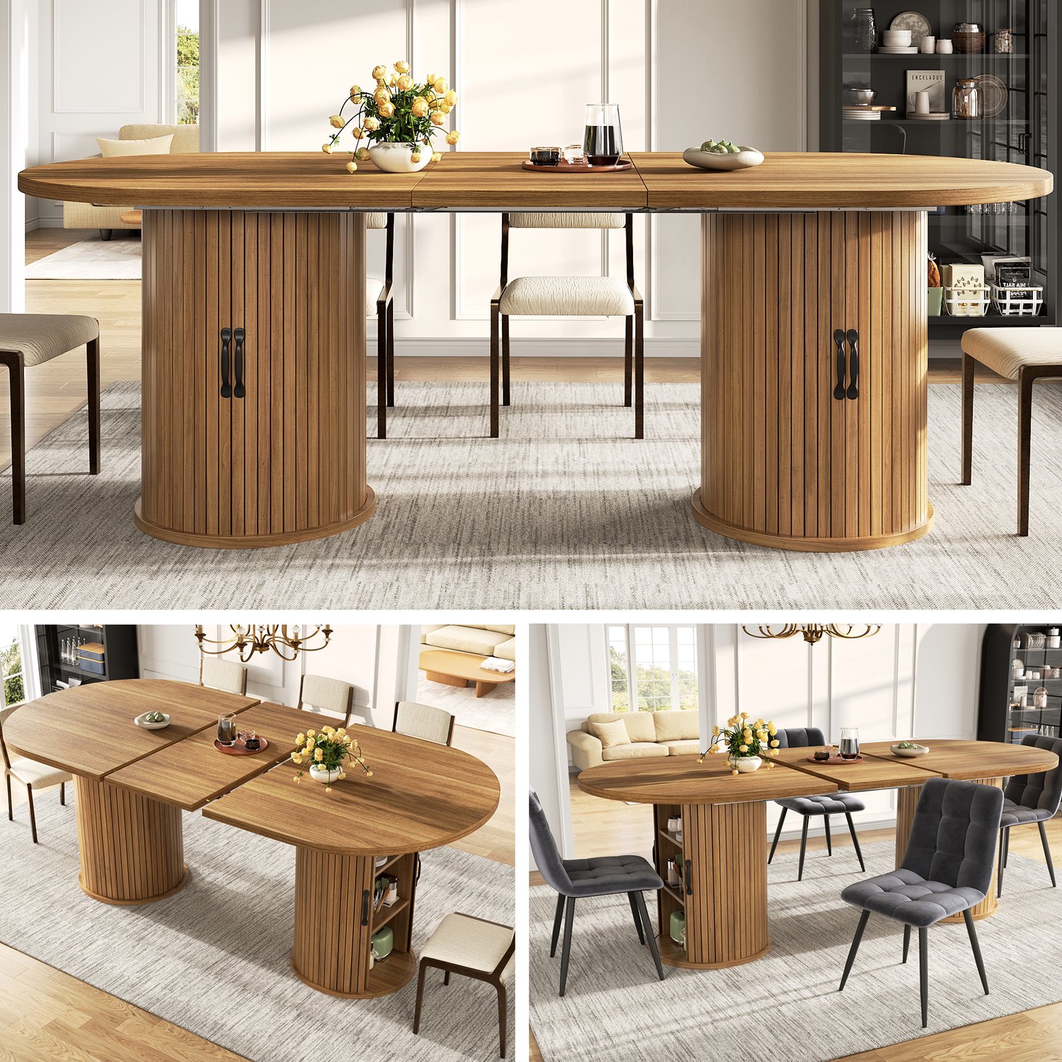 Clruro Eettafel - 150–190×80×75 cm - Uitschuifbaar - Verborgen Opbergvak - MDF - Donkerbruin