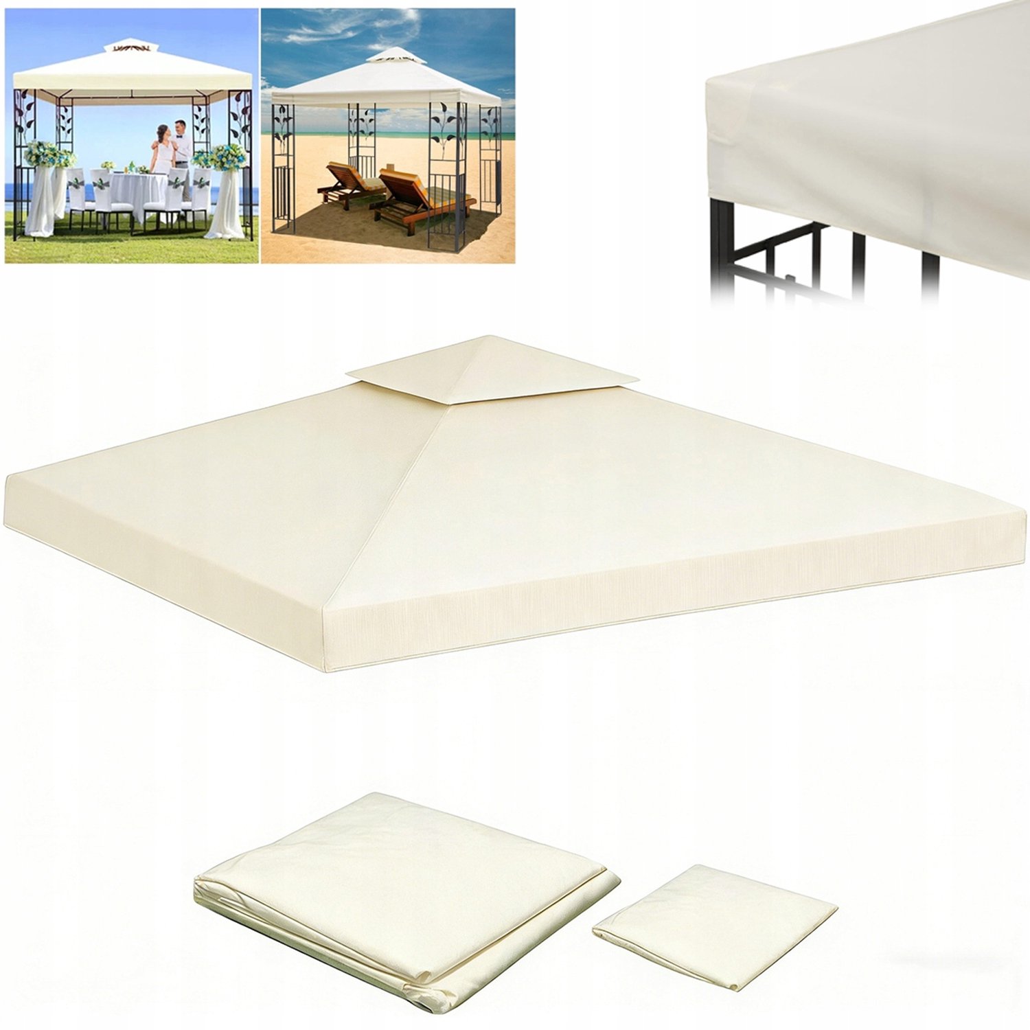 3x3m Luifel Vervangend Dak - Beige 300D Polyester - UV & Waterbestendig