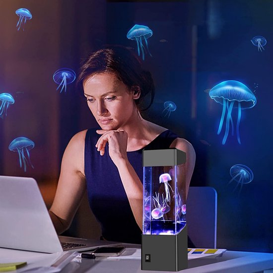 Kleurveranderende LED Kwallenlamp – Realistische Siliconen Kwallen En Betoverend Aquariumeffect – USB Of 3 AA-Batterijen – Rustgevende Sfeerverlichting – 70 x 70 x 230 mm – Cadeau Voor Kinderen En Volwassenen — afbeelding 5