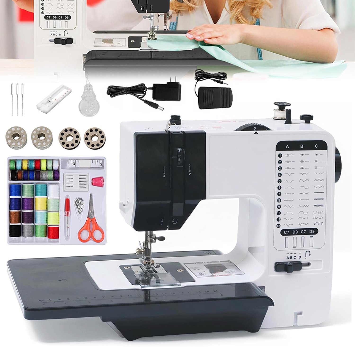 Naaimachine – thuisnaaimachine – kleine naaimachine – 38 naaiprogramma's – multifunctioneel – inclusief accessoires – wit