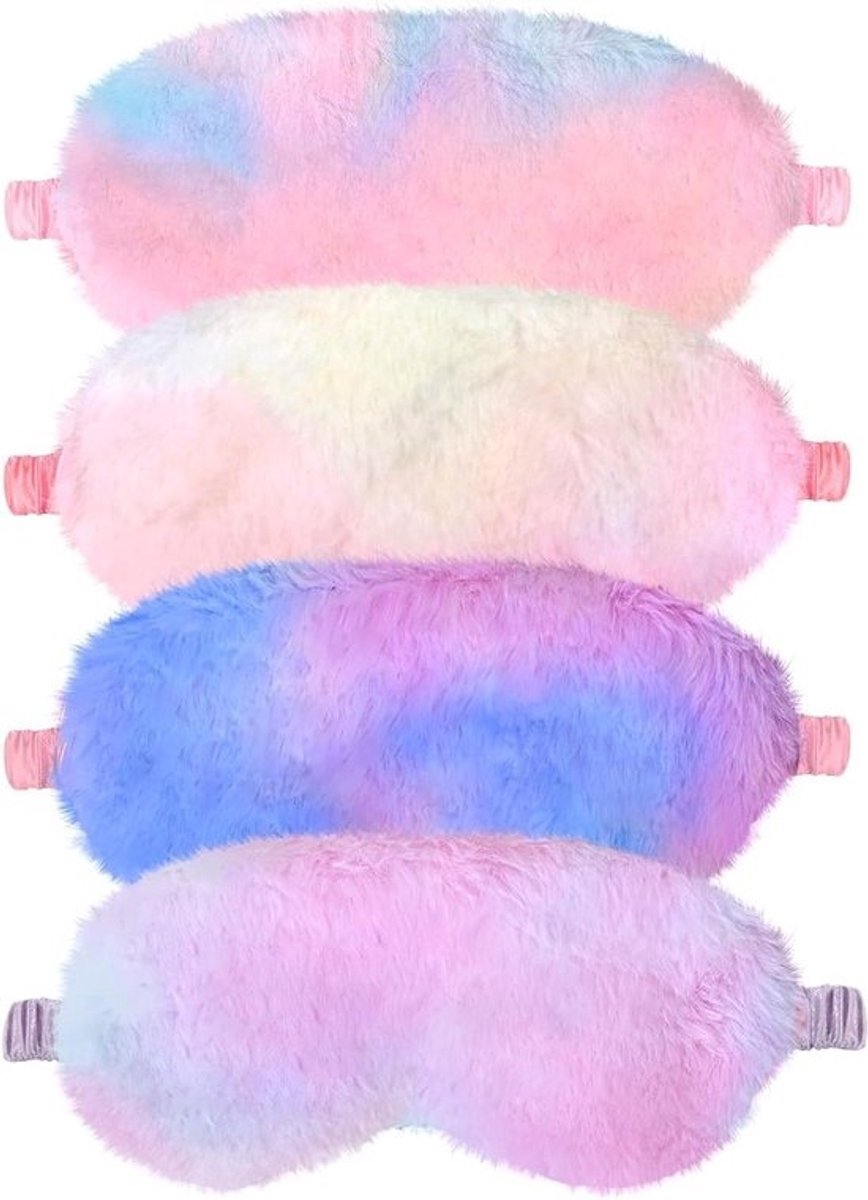 Pluche oogmasker - Harige slaapblinddoek - Ontspannen slapen - Zacht en ademend - 4 stuks - Regenboogkleuren